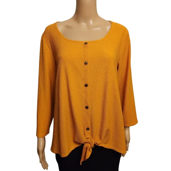 Set The Stage Marigold Blouse Size L - Picture 2 of 12